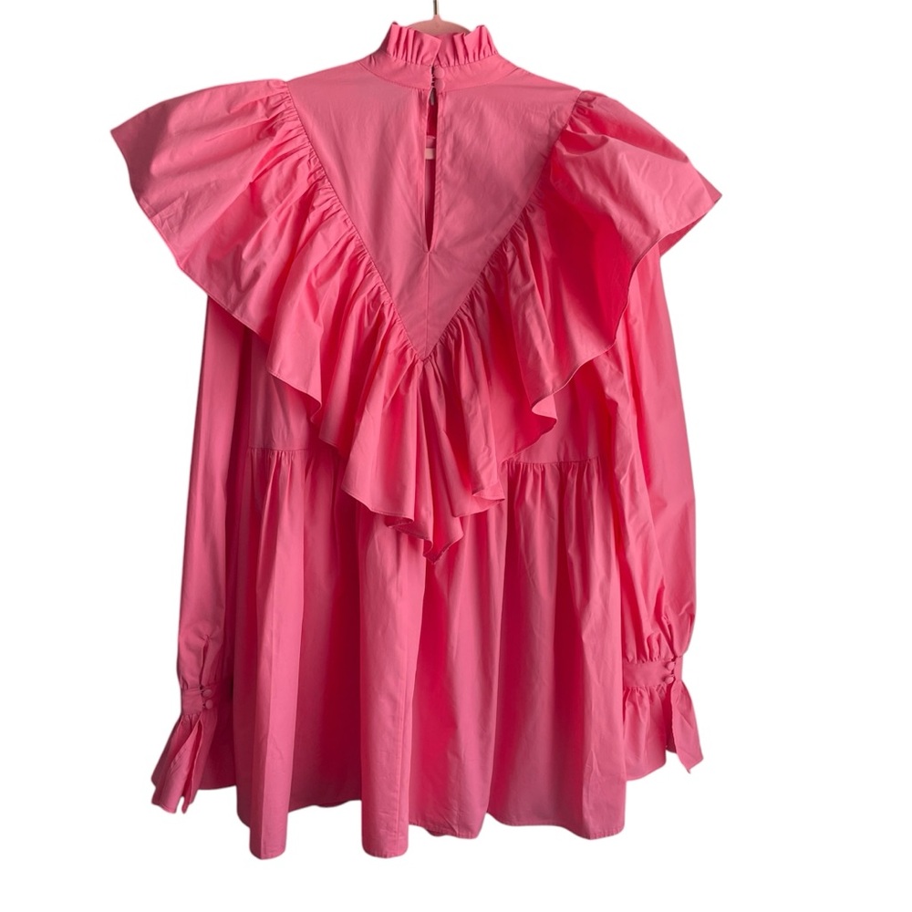 ASOS EDITION High neck Ruffle Mini dress Size 10 Pink Romantic Oversized Cuffs - Picture 6 of 10